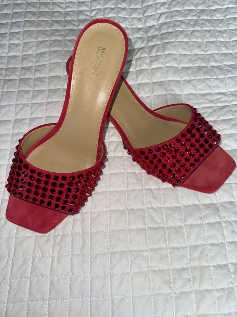 Michael Kors Red Studded Open-Toe Heels NWOB - Picture 10 of 10
